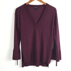 J. Crew Drawstring Sleeve V-Neck Wool Sweater XS